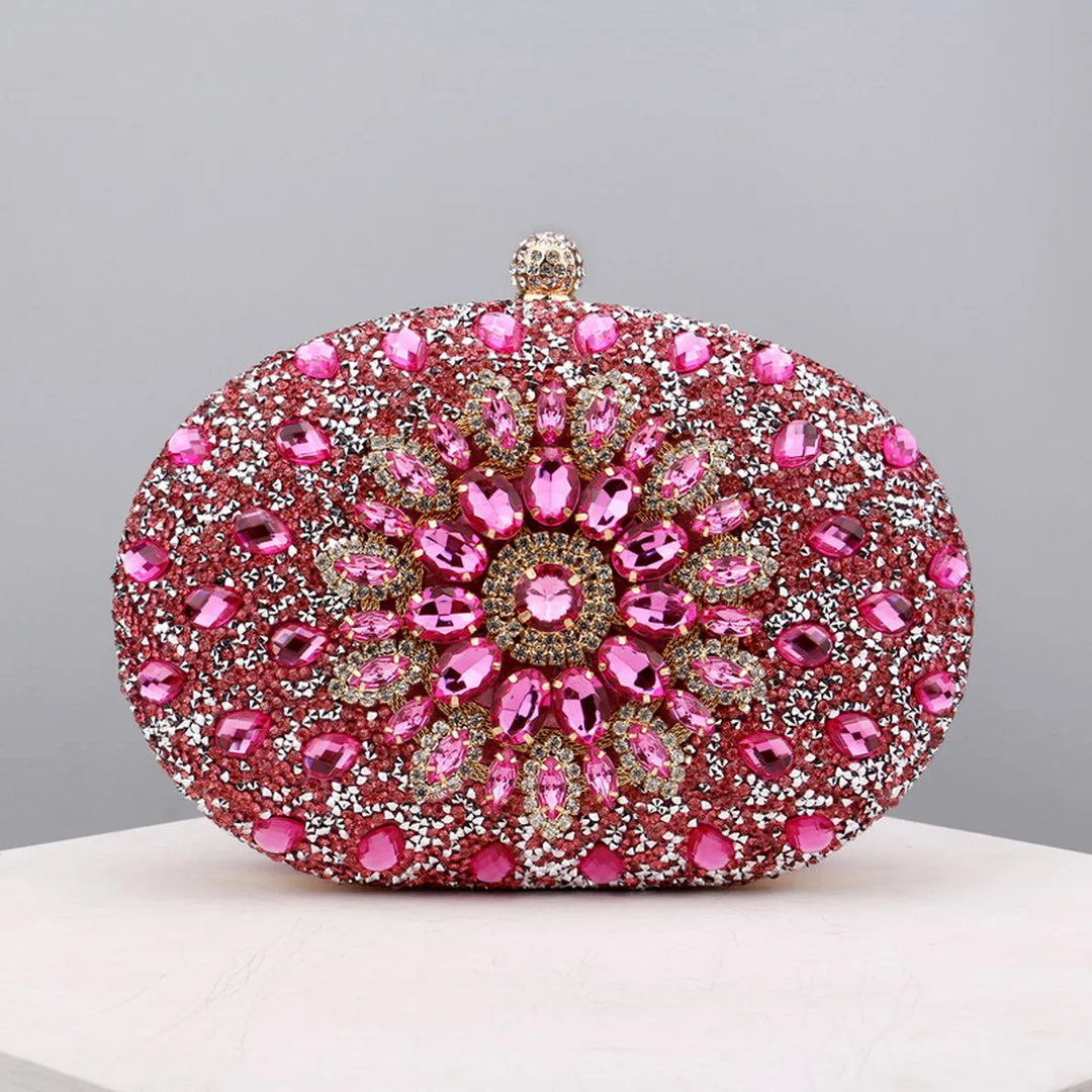 Flower Rhinestones Evening Bags Metal Prom Clutch Diamonds Clutch With Chain Shoulder Handbags Wedding Female Purse  Amaijoin