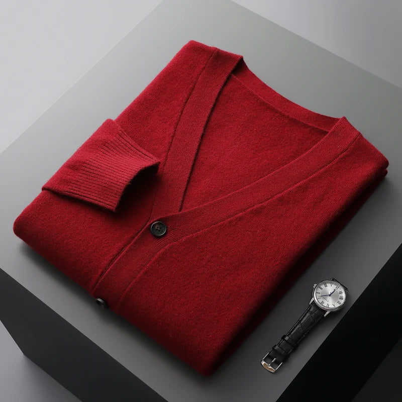 100% merino wool men's cardigan cashmere sweater autumn and winter new knitted coat solid color long sleeve high quality coat  Amaijoin