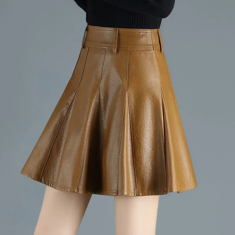 Woman Skirts Elegant Plus Size New Fashion Korean Style Genuine Real Leather Skirts High Waist Mini Skirt Womens Sexy Skirt  Amaijoin