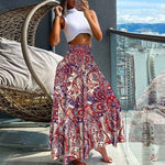 Carregue a imagem no visualizador da Galeria, Summer Fashion High Waist Thin Printing Female Skirts Commute Elegant Elastic Waist Bohemia Holiday A-line Skirt Versatile Dress  Amaijoin
