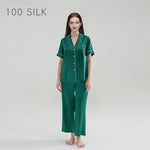 Carregue a imagem no visualizador da Galeria, Birdtree 19MM 100%Real Silk Pajama Set Women&#39;s Solid Lapel Short Sleeve Long Pants Basic Comfortable Loungewear Spring S41146QD  Amaijoin
