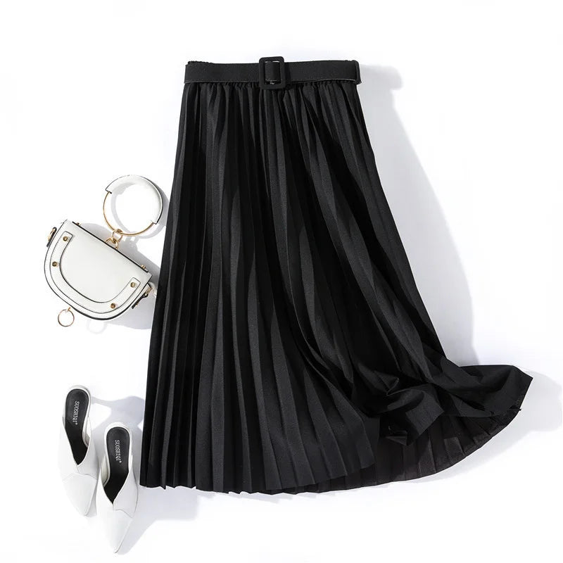 XFPV 2023 New Autumn Summer Fashion Solid Color High Waist Pleated A Line medium and long Skirt Women SM1983  Amaijoin