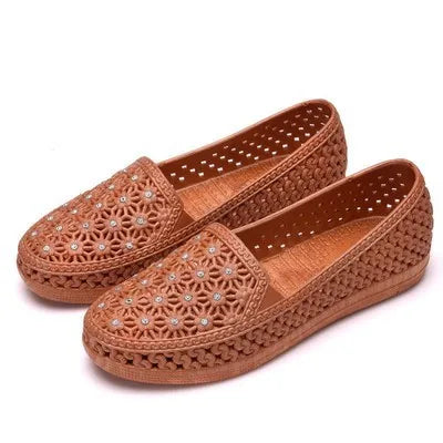 Flats Shoes Women Hollow Out Slip on Casual Nurse Shoes Summer Loafers Female Sandals Shallow Beach Breathable Zapatos  Amaijoin