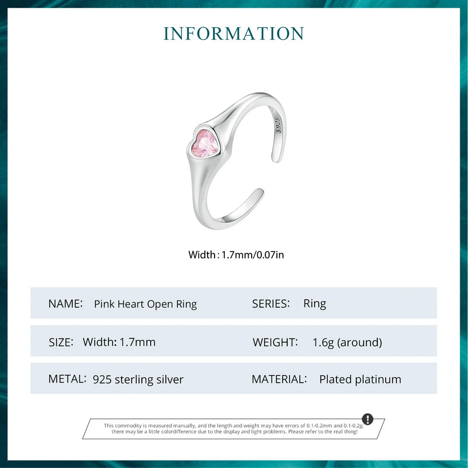 WOSTU 925 Sterling Silver Pink Heart Angel Wing Open Ring Adjustable Size For Couple Anniversary Marriage Date Gift Fine Jewelry  Amaijoin