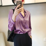 Carregue a imagem no visualizador da Galeria, All-match Satin Finish Shirts And Blouses Women Clothing Casual Top OL Long Sleeve Button Elegant Shirts French Solid Blouses  Amaijoin
