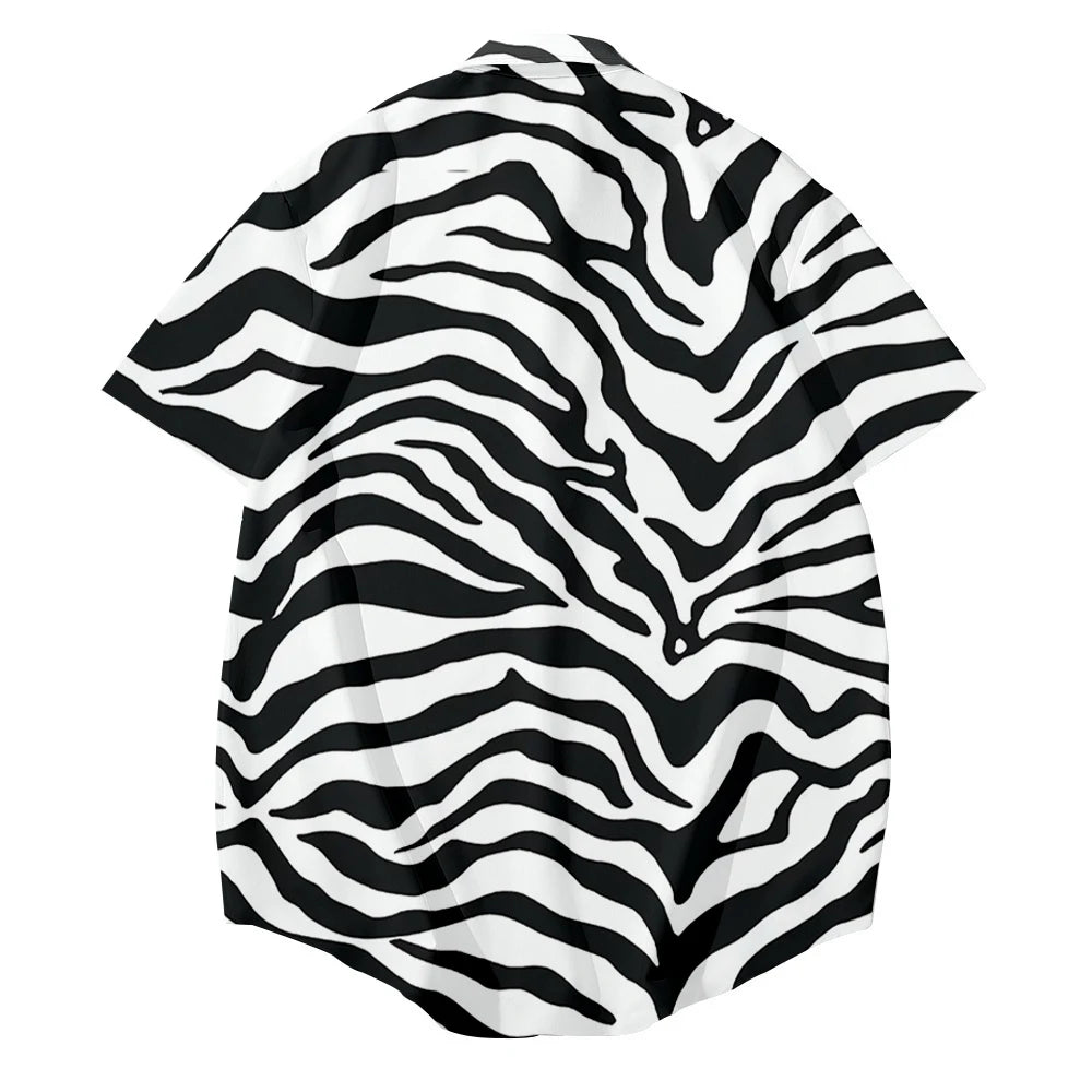 2022 Oversized Zebra Leopard Shirt Men's Lapel Button Short Sleeve Casual Loose Fashion Hawaiian Vacation Street Shirt  Amaijoin