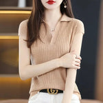 Carregue a imagem no visualizador da Galeria, Women&#39;s T Shirts Clothes Black Top White Polo Neck Shirt Short Sleeve Tee Knit Green Aesthetic Offer Free Shipping Cute V New  Amaijoin
