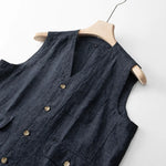 Carregue a imagem no visualizador da Galeria, Japan Style Harajuku Men 100% Linen Vest Thin Simple Casual Loose Tops High Quality Yarn-Dyed Multi-Pockets Sleeveless Waistcoat  Amaijoin
