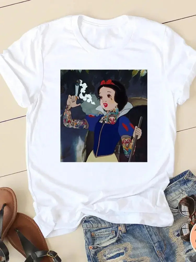 Women's T-shirt Short Sleeve Cartoon Graphic Casual Tee Clothes College 90s Style Interconnection Princess Fashion Female  Amaijoin