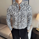 Carregue a imagem no visualizador da Galeria, Zebra Striped Shirt for Men Long Sleeve Casual Shirts Men&#39;s Slim Fit Business Dress Shirts Wedding Party Club Party Tuxedo M-4XL  Amaijoin
