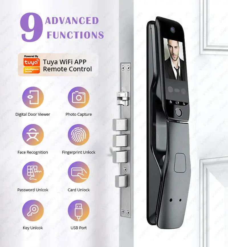 WiFi Tuya APP Voice Intercom Digital Door Lock  High Quanlity 3D Face Recognition Smart Door Lock With Camera  Amaijoin