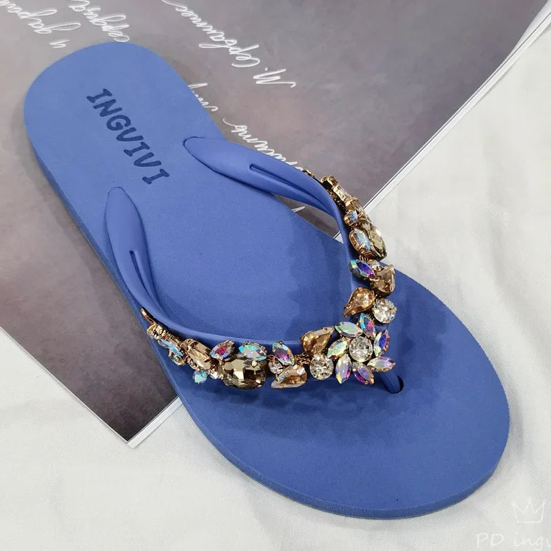 Slippers Women Glitter Flip Flops  Summer 2023 Fashion Outdoor Rhinestone Chain Wedge Beach Slippers Jelly Hawaiian Flat Sandals  Amaijoin