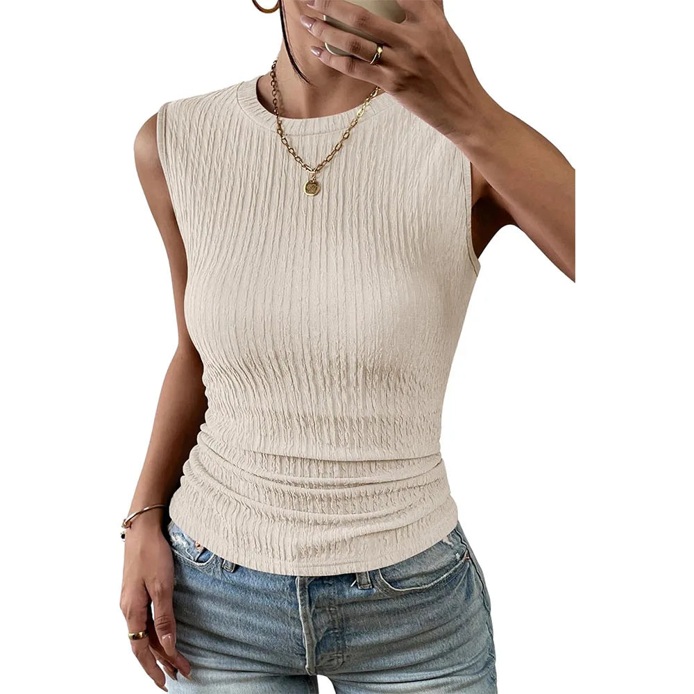 Women's High Neck Tank Top 2024 Summer Casual Ribbed Knit Slim Fitted Basic Textured Sleeveless Shirts  Amaijoin