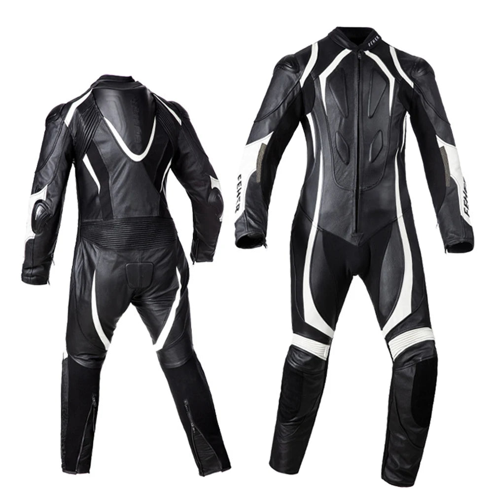 NVIU Motorcycle Cycling Suit One Piece Leather Jacket Built Hump Protector Titanium Alloy Protective Block Racing Cycling Suit  Amaijoin