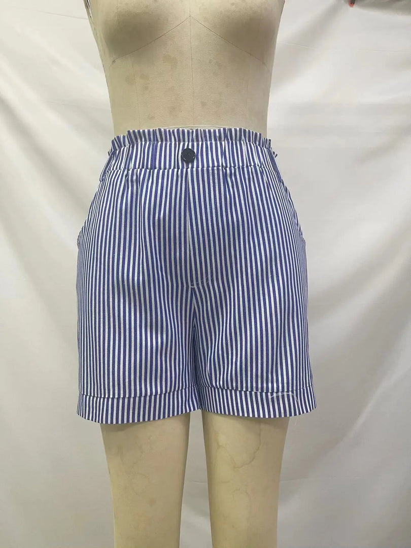 New summer casual pocket striped casual shorts women's wear  Amaijoin