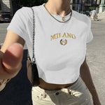 Load image into Gallery viewer, Summer Black Sexy Women&#39;s T-shirt Clothese Short Sleeve Casual Crop Top Letter Embroidery T Shirt Female O-Neck Cropped Tops  Amaijoin
