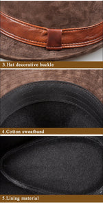 Load image into Gallery viewer, Men Genuine Leather Suede Cow Skin Nubuck Brown Fedoras Hats Women Gentleman Male Jazz Hip Pop Caps 56-60cm Fitted Hat  Amaijoin
