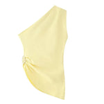 Carregue a imagem no visualizador da Galeria, Willshela Women Fashion Yellow Pleated Bandage Asymmetrical Tops Vintage Backless One Shoulder Female Chic Lady Tops  Amaijoin
