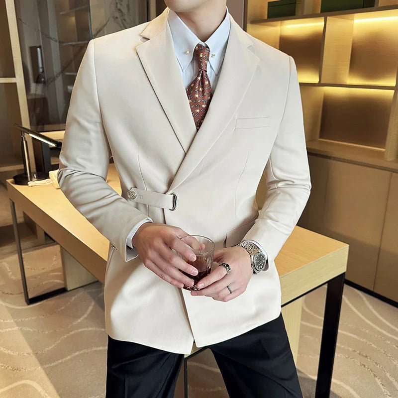 High End Single Button Suit Jacket for Men Solid Color Casual Business Blazer Male Trendy Wedding Groom Banquet Dress Coats 2024  Amaijoin