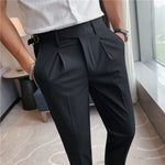 Carregue a imagem no visualizador da Galeria, High-quality Belt Design Slim Fit Suit Pants Men Slim Fit Casual Trousers Solid Color Business Dress Pants Wedding Party Costume  Amaijoin
