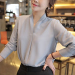 Carregue a imagem no visualizador da Galeria, 2023 Autumn Long Sleeve White Shirt Women Korean Style V-neck Loose Tops Summer Office Lady Solid Chiffon Blouse Female 9382  Amaijoin
