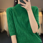 Carregue a imagem no visualizador da Galeria, Spring and Summer2023 New Women&#39;s Half-high collar Short-Sleeved Exquisite Cashmere Sweater Pullover  Amaijoin
