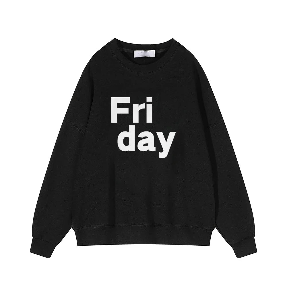 Women Soft O Neck Ladies Vintage Pullovers Casual Tops Hirsionsan 2024 New Spring Autumn Casual “Friday” Letter Print Sweatshirt  Amaijoin