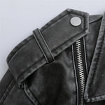 Carregue a imagem no visualizador da Galeria, ZVRI 2023 Women&#39;s new short make old effect imitation leather motorcycle jacket jacket women&#39;s washed gray leather coat  Amaijoin
