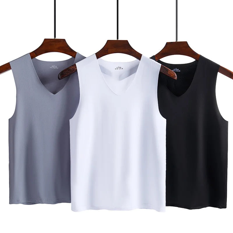 Men's Underwears Undershirts Summer Vest Men Traceless Ice Silk Tank Top Slim Fit Sports Fitness Sleeveless Breathable Singlet  Amaijoin