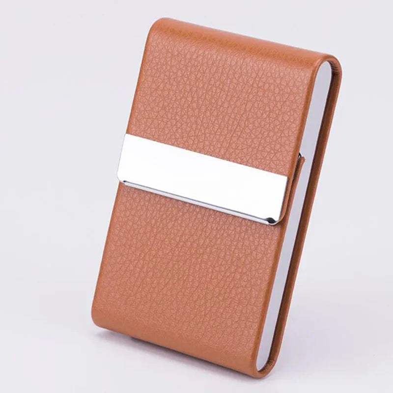 Business Card Holder PU Leather Business Card Case Name Cards Wallet Slim Metal Pocket Card Organizer Gifts for Men Women Office  Amaijoin