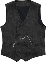 Carregue a imagem no visualizador da Galeria, V Neck Men&#39;s  Suit Vests Herringbone Wool Tweed Double Breasted Waistcoat Tuxedo Groomsmen For  Wedding  Amaijoin
