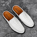 Carregue a imagem no visualizador da Galeria, Black White Half Shoes for Men Genuine Leather Men Muller Shoes Fashion Casual Sandals Men Comfy Lazy Flats Versatile Slippers  Amaijoin
