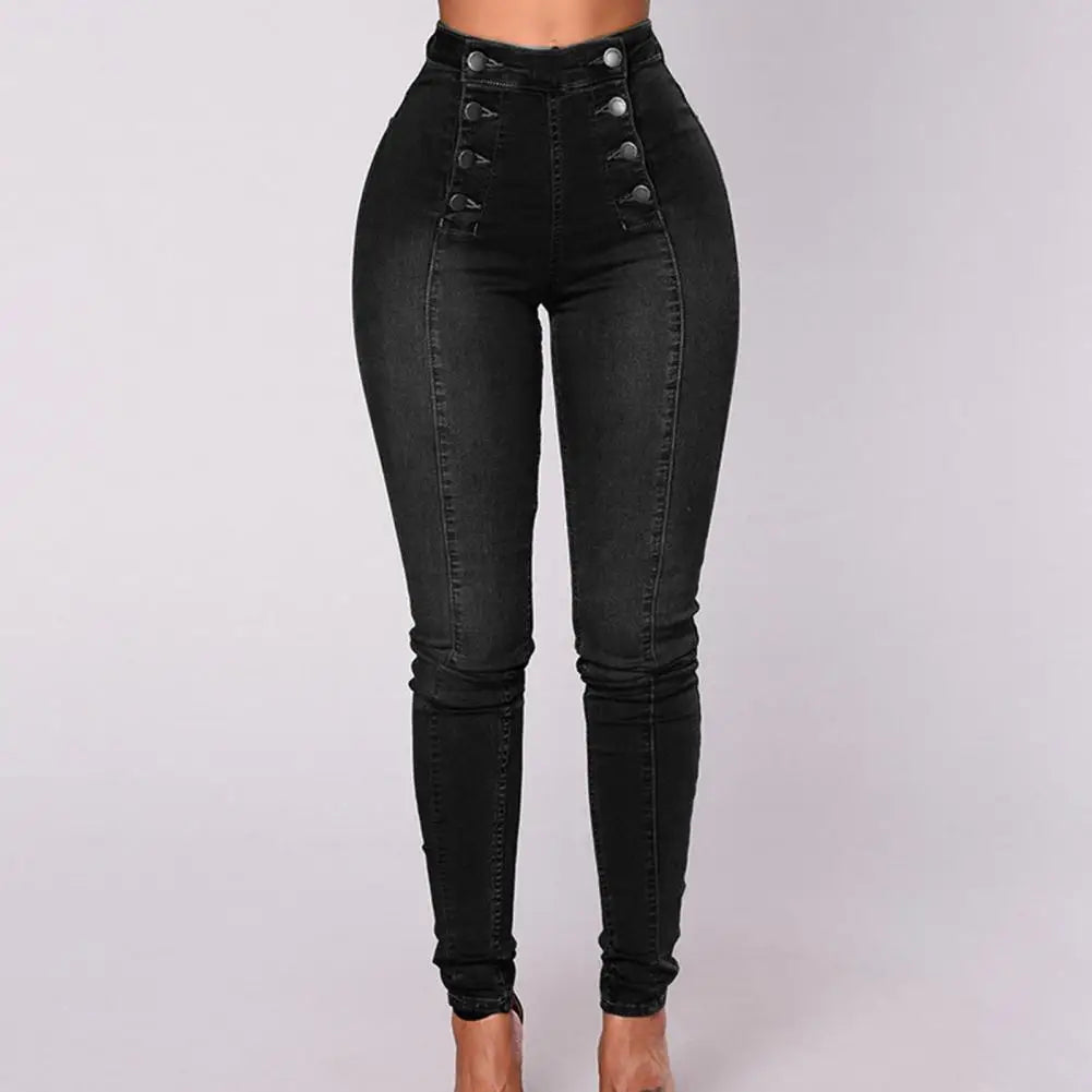 2022 Fashion High Waist Women Pencil Jeans Skinny Hip Lifting Double-breasted Slim Fit Stretchy Denim Pants Sexy Bodycon Jeans  Amaijoin