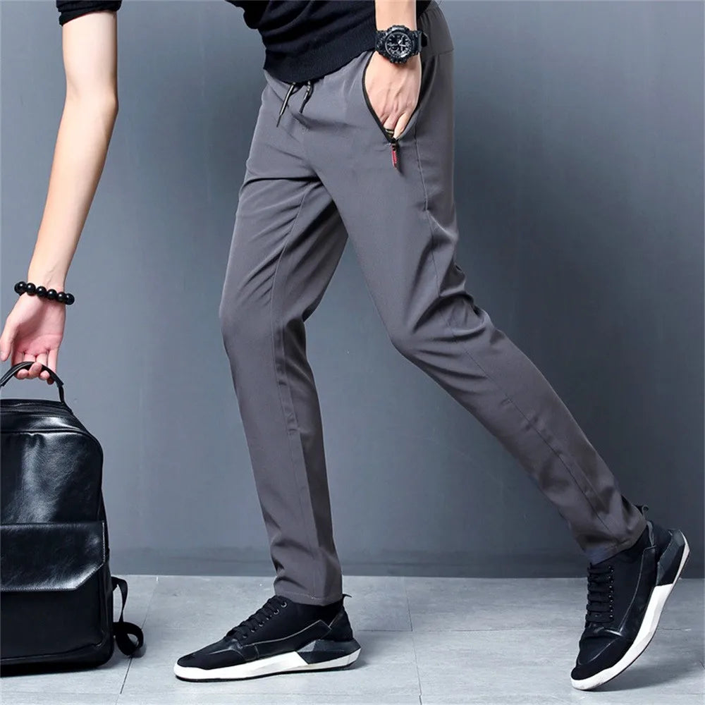 Men's Casual Pants Business Stretch Slim Fit Elastic Waist Jogger Korean Classic Blue Black Gray Male Brand Trousers  Amaijoin