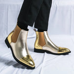 Carregue a imagem no visualizador da Galeria, 2023 Fashion New Arrivals Men Gold Chelsea Boots Leather Glitter Men&#39;s Brogue Boots Pointed Slip-on Men&#39;s High Top Leather Shoes  Amaijoin
