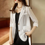 Carregue a imagem no visualizador da Galeria, Thin Spring Summer Long Blazer Solid Temperament Formal Cardigan Button Pockets Simplicity Premium Women&#39;s Clothing 2022 Elegant  Amaijoin
