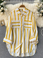 Carregue a imagem no visualizador da Galeria, Fashion Woman Blouse 2023 Medium Length Vertical Stripe Shirt Jacket for Women&#39;s Korean Casual Loose Fitting Elegant Top  Amaijoin
