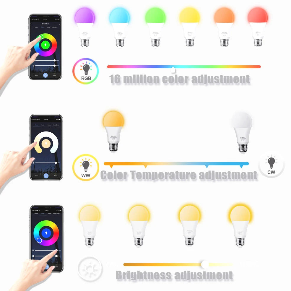 Tuya Wifi/Bluetooth Smart Bulb Alexa Led Lamp E27 RGB Smart Light Bulbs 110V 220V Smart Lamps For Google Assisatnt Smart Life  Amaijoin