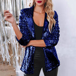 Carregue a imagem no visualizador da Galeria, Women Sequins Sequin Jacket Casual Long Sleeve Glitter Party Shiny Lapel Coat Vintage Lapel Sequins Jackets Club Party Wear  Amaijoin
