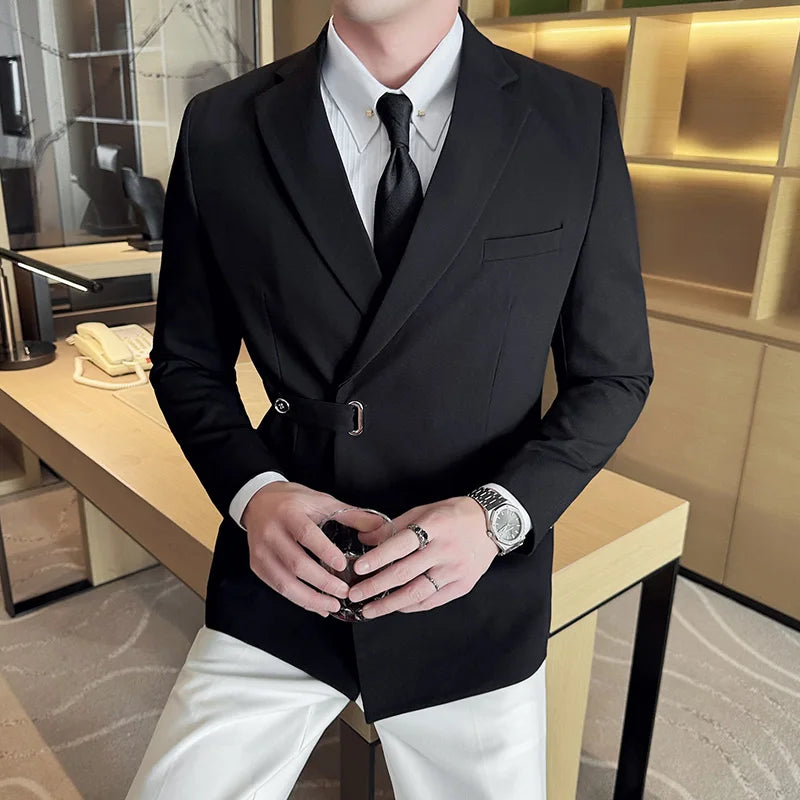 High End Single Button Suit Jacket for Men Solid Color Casual Business Blazer Male Trendy Wedding Groom Banquet Dress Coats 2024  Amaijoin