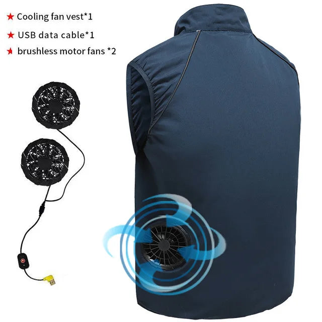 Men Summer Air Conditioning Clothing Fan Cooling Vest 2022 New USB Charging Cooling Sport Man Outdoor Solid Color Coat Plus Size  Amaijoin