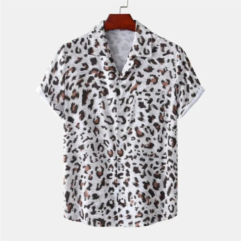 Summer 3D Leopard Print Shirts For Men Clothes Casual Vacation Short Sleeve Streetwear Button Clothing Mens Lapel Blouse Tops  Amaijoin