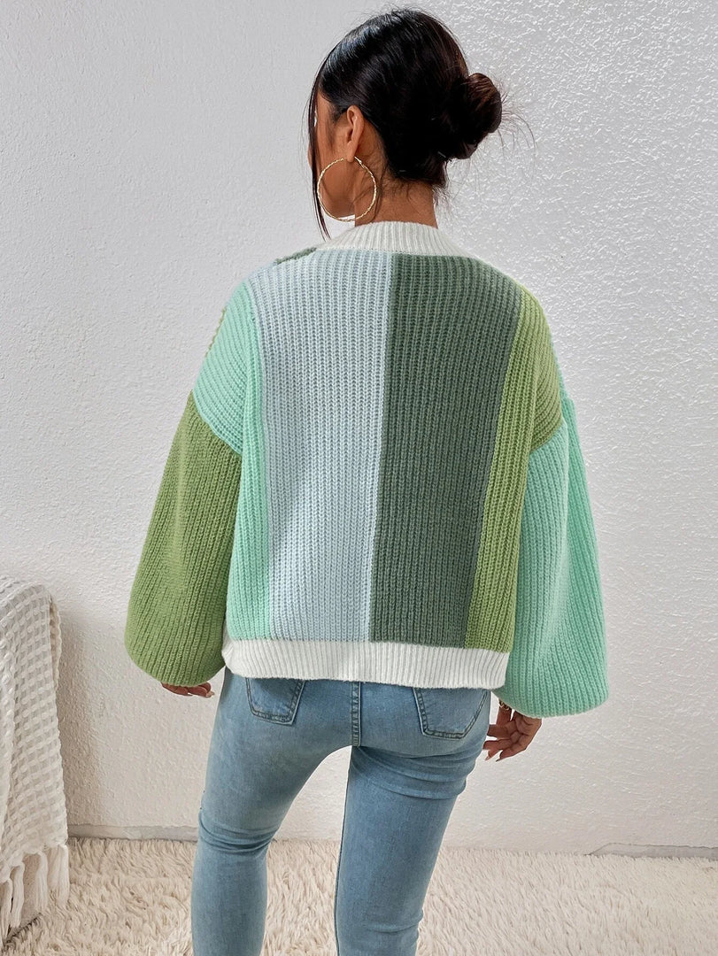 Qutie Colorblock Drop Shoulder Duster Cardigan  Amaijoin