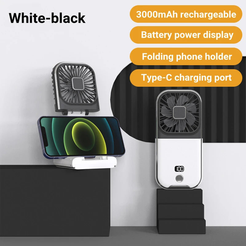 Mini Portable Outdoor Hand Fan Hanging Neck Fan USB Charging 3000mAh Battery Powered 180° Folding Wireless Table Air Cooling Fan  Amaijoin