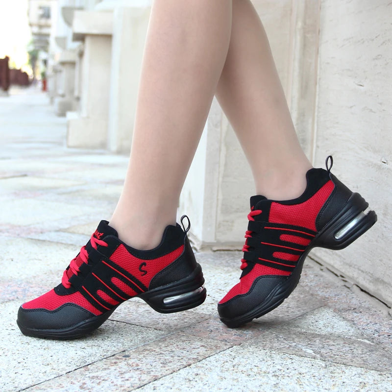 Breathable Dance Sneakers Woman Man Black Red Air Mesh Split-sole Square Dance Salsa Dancing Shoes Girls Ladies Sports Shoes  Amaijoin