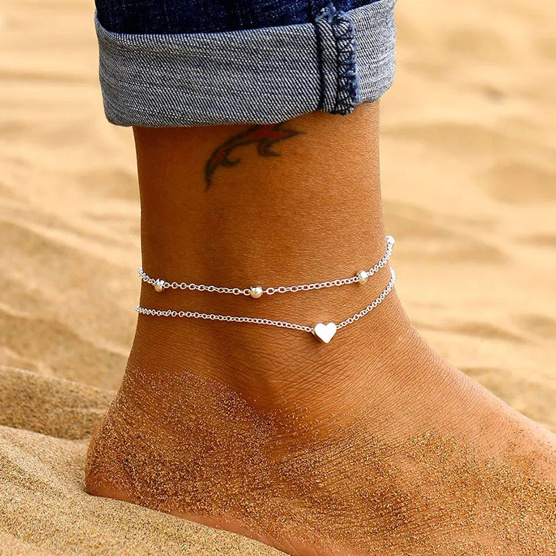 Modyle New Fashion Simple Heart Female Anklets Foot Jewelry Leg New Anklets On Foot Ankle Bracelets For Women Leg Chain Gifts  Amaijoin