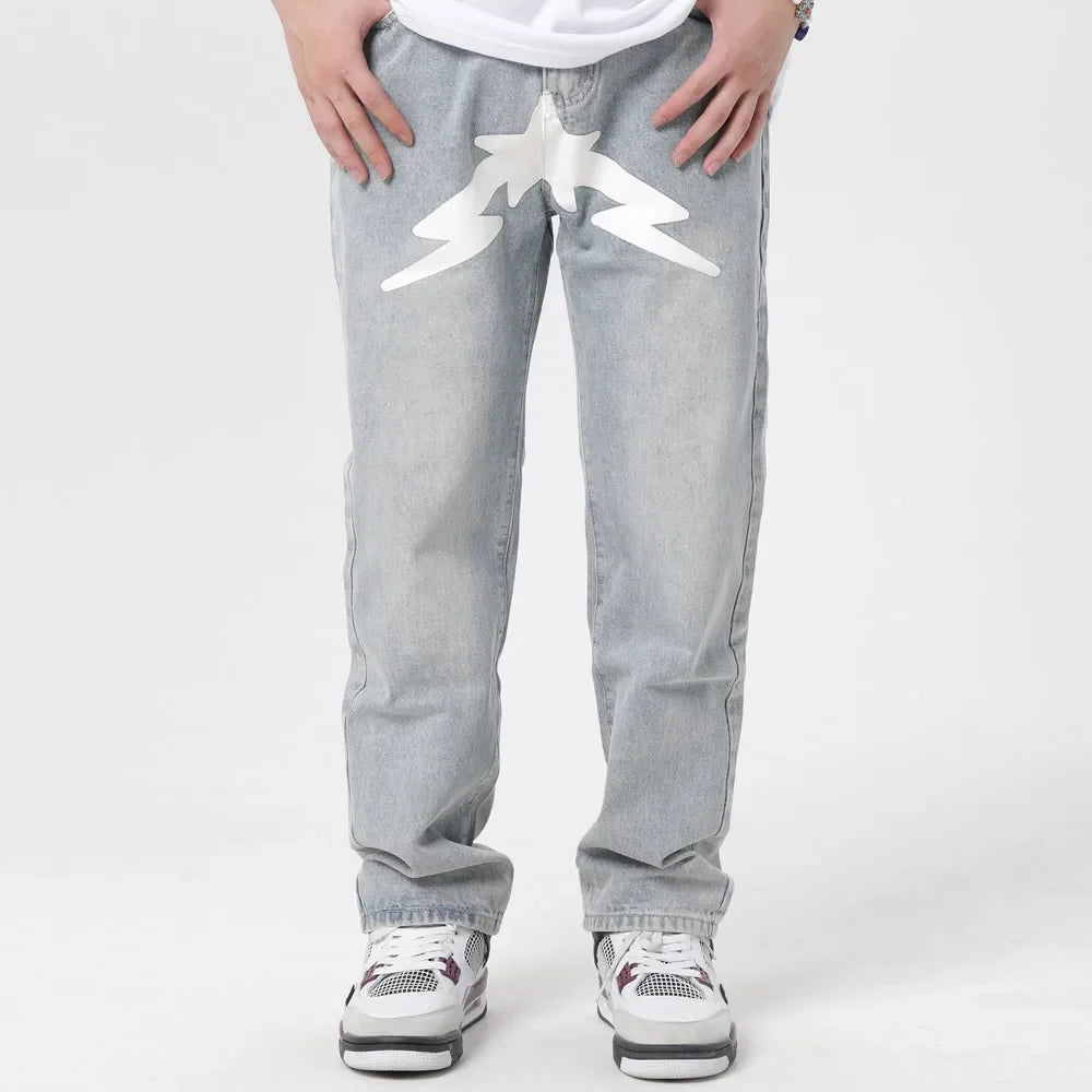 Casual Baggy Jeans for Men Printing Straight-leg Pantalon Homme Hip Hop Streetwear Pants Ropa Hombre Y2k Tops Emo Kanye Trousers  Amaijoin