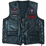 Carregue a imagem no visualizador da Galeria, Men&#39;s Motorcycle Leather Vest Fashion Embroidered Patches Sleeveless Biker Jacket Casual Streetwear Locomotive Club Punk Veste  Amaijoin
