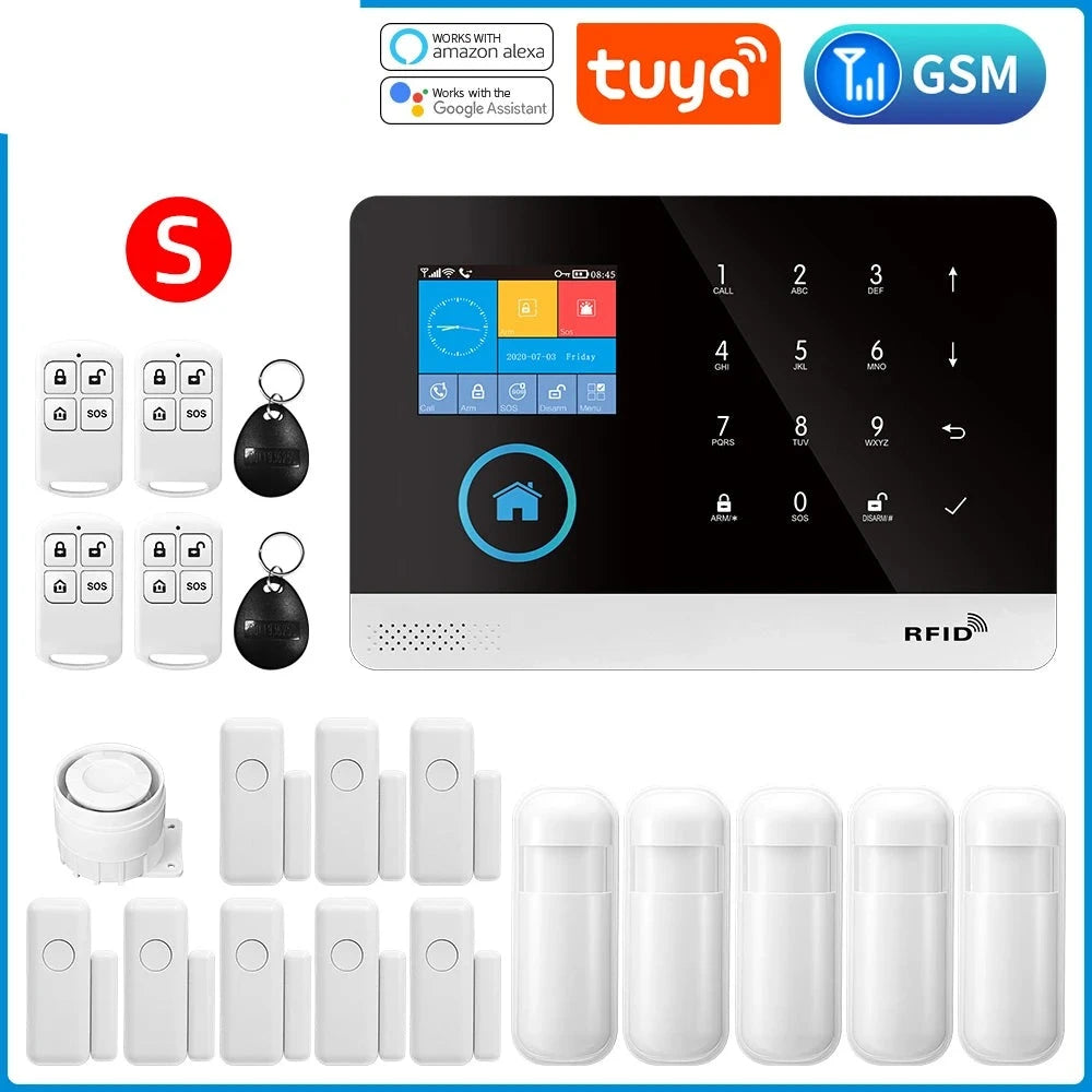 Gautone Tuya Smart Wifi Home Security Alarm System Wireless GSM Fire Alarm System Panel Smart Life App Control work with Alexa  Amaijoin