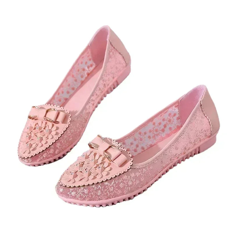 2024 Summer Hot Selling Breathable Women's Flat Shoes Slip-on Women's Shoes Mesh Loafers Flat Appliqués Bow Tie Soft Sole Shoes  Amaijoin